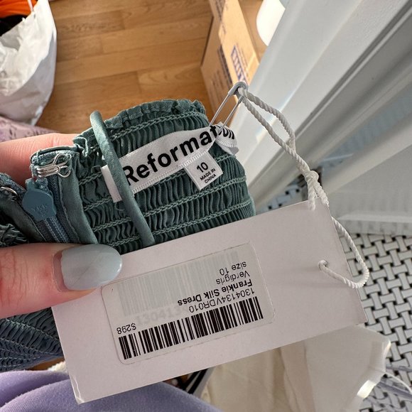 Reformation Frankie Sleeveless Maxi Silk Dress Verdigris Center Back Slit 6 - Picture 3 of 9